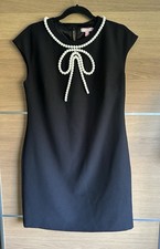 Ted Baker Size 2 Uk 10 Temberl Black White Beaded Bow Tunic Dress BF3