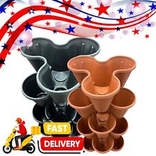 Strawberry Tri-Pot Stacking Interconnecting Flower Herb Garden Plant Pots