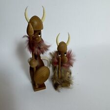 Vintage Mid Century Modern Danish Wood Viking Figures Wooden Denmark Gonk VGC