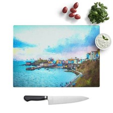 Tenby Harbour In Pembrokeshire Wales Chopping Board Glass Textured Kitchen