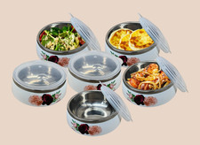(Set 6 Pcs) Dinning Table Stainless Steel Bowls with Lids Lunch Dinner Bowl Gift