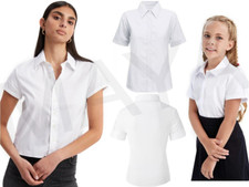 Girls' White Shirts Short Sleeve Women Button Up Formal School Uniform Blouse