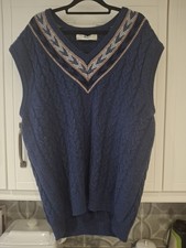 Vintage Pringle Lambswool Jumper Vest Sweater Pullover Blue Cable Knit xl 48
