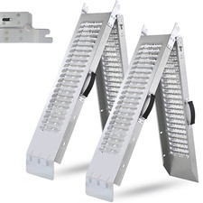 2 x Foldable Aluminum Steel Loading Ramp Mower Bike Vehicle Garage Tool, 400Kg