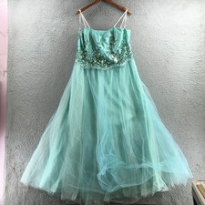 Deb Tulle Short Dress Womens 18/19 Teal Sleeveless Square Neck Sequins Casual