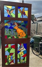 LEADED STAINED GLASS DOOR KIDS ROOM RABBIT COLOURED INTERNAL BUTTERFLY DESIGNER