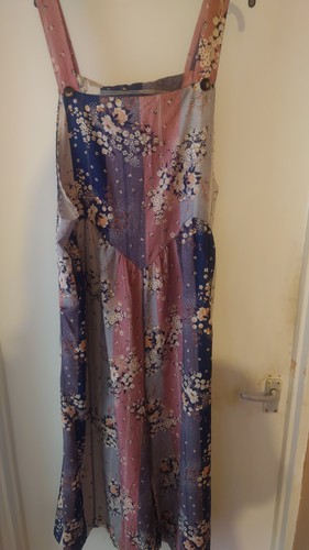 Floral pink and blue - blue, dungarees