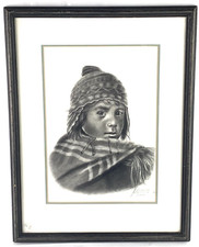 Exceptional Original Pencil drawing Portrait of a native girl Cusco Peru
