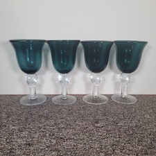 Blue Bubble Glass Goblets Wine Glasses Set Of 4