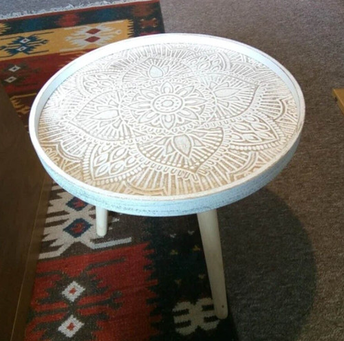 Small side table white round - table,