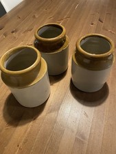 Three 3 Vintage Imperfect Large Stoneware Glazed Earthenware Jar Pot Jug Rustic