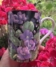 Crownford Queen's Fine Bone China Cup English Violet Beaker Mug Midnight bloom