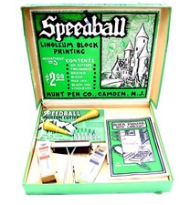 Vintage 1934 SPEEDBALL LINOLEUM BLOCK PRINTING Set No 3 Outfit by Hunt Pen Co 