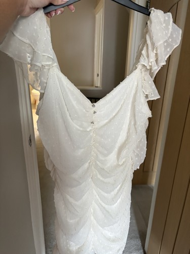 Zara white ruched ruffle - white,