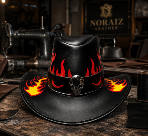 Handmade leather cowboy hat - cowboy,
