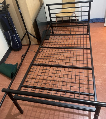 Black metal single bed frame - black,