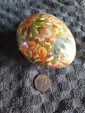 Vintage Hand Painted Papier Mache Decorative Egg Trinket Box 