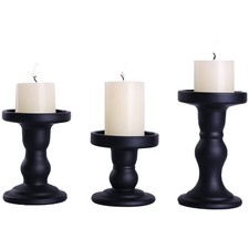 Set of 3 Black Glass Candle