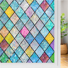Stained Glass Window Film Decorative Rainbow Film Glass Colorful Lattice Sticker