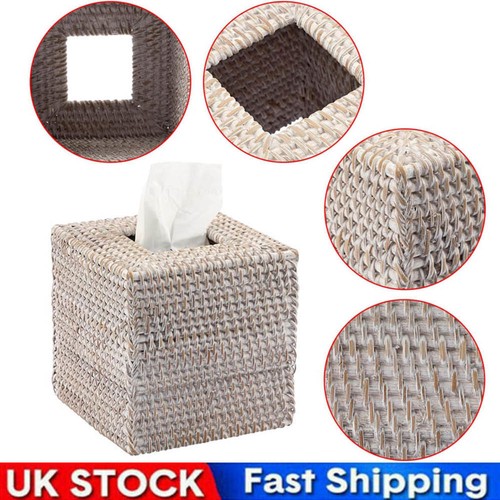 Rattan square tissue box - square, cover