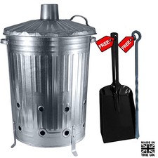90L Steel incinerator Fire Bin Garden Rubbish Burner with Shovel & Poker