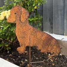 Garden Ornaments and Statues Dog Animals Metal Stake Decoration Outdoor Lawn Art