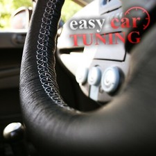 For VW Transporter T4 Black Genuine Leather Steering Wheel Cover Grey Double St