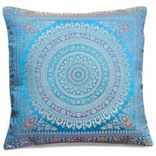 Blue Indian Mandala Cushion Covers Boho Art Silk ethnic Banarsi 40 x 40 cms UK