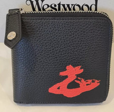 New Vivienne Westwood Wallet Bifold black leather zip around Coins Notes