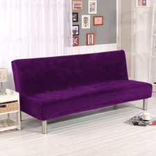 Plush Armless Sofa Bed Covers Elastic Stretch Folding Futon Bed Velvet Slipcover