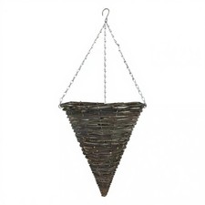 Hanging Basket Rattan 12" / 30cm Lined Natural Wicker Coned Planter  | x 3