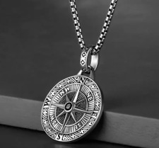 Men's Vintage Compass Navigator Pendant Stainless Steel Chain Necklace jewelry