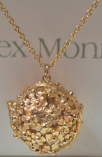 Alex Monroe gold plated sterling silver flower ball warbler bird locket necklace