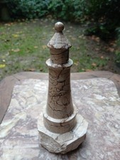 A RARE COLOUR CORNISH SERPENTINE LIGHTHOUSE