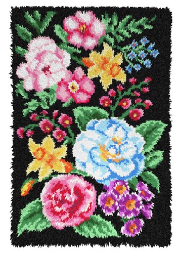 Flower black latch hook kit - flower,