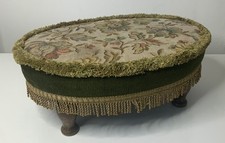 Vintage Retro. 1980s MCM Upholstered Footstool Green Tapestry Cottagecore