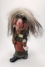 Vintage Nyform Norwegian Art Troll Doll #701 10" Norway Woman Staff Duck Tag On 