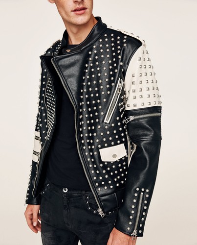 Zara man black white studded - black,