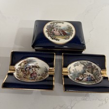 Vintage Carlton ware Bleu Royale Table Cigarette Box & 2 Matching Ashtrays RARE