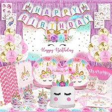 Unicorn Birthday Decorations Girls Children Tableware Party Supplies & Balloons