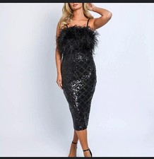 Forever Unique feather sequin embellished bandeau dress