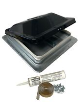 14" X 14" RV Roof Vent Non-Powered Black Smoked W/ Installation Accessories