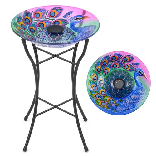Glass bird bath solar - glass,