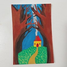 4x6 Inch Gouache Painting Watercolor Paper Modern Art Title Happy Home A1