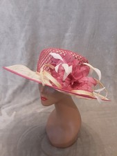 CC Ladies Hat Formal Wedding Races Occasion Ascot Pink & Natural. Large Brim
