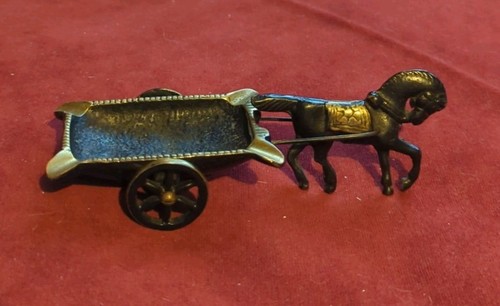Brass horse cart ashtray - horse,