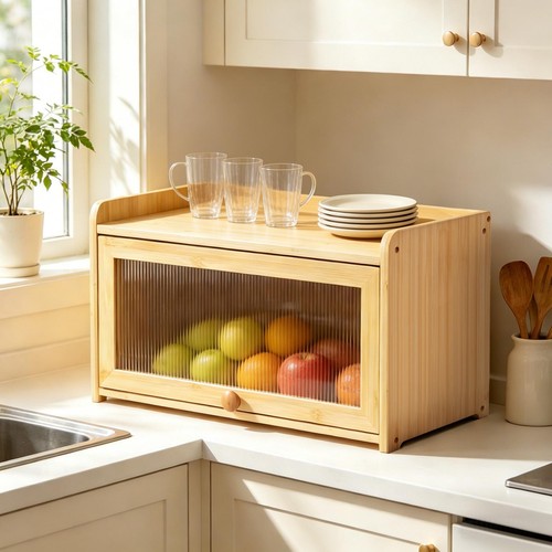Bamboo wooden bread bin loaf - bamboo,