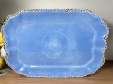 Melamine 18”x 12” Large Rectangle Serving Tray Platter Crackle Blue Brown Edge