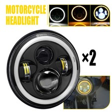2x 7'' 12V Motorcycle Headlight Hi Lo Beam With Turn Signal Light Indicator Lamp