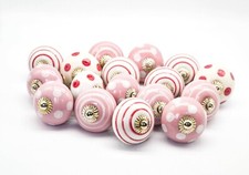 PINK WHITE CERAMIC  Knobs Wardrobe knobs Drawers Handles Pulls Polka B15